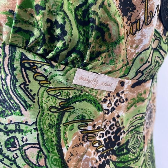 Early 2000's Green Black Satin Lace Trimmed Baby Phat Cami Camisole Top M - Picture 3 of 7